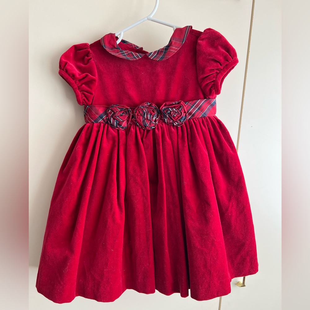 Janie and Jack red velvet holiday dress size 18-24 months